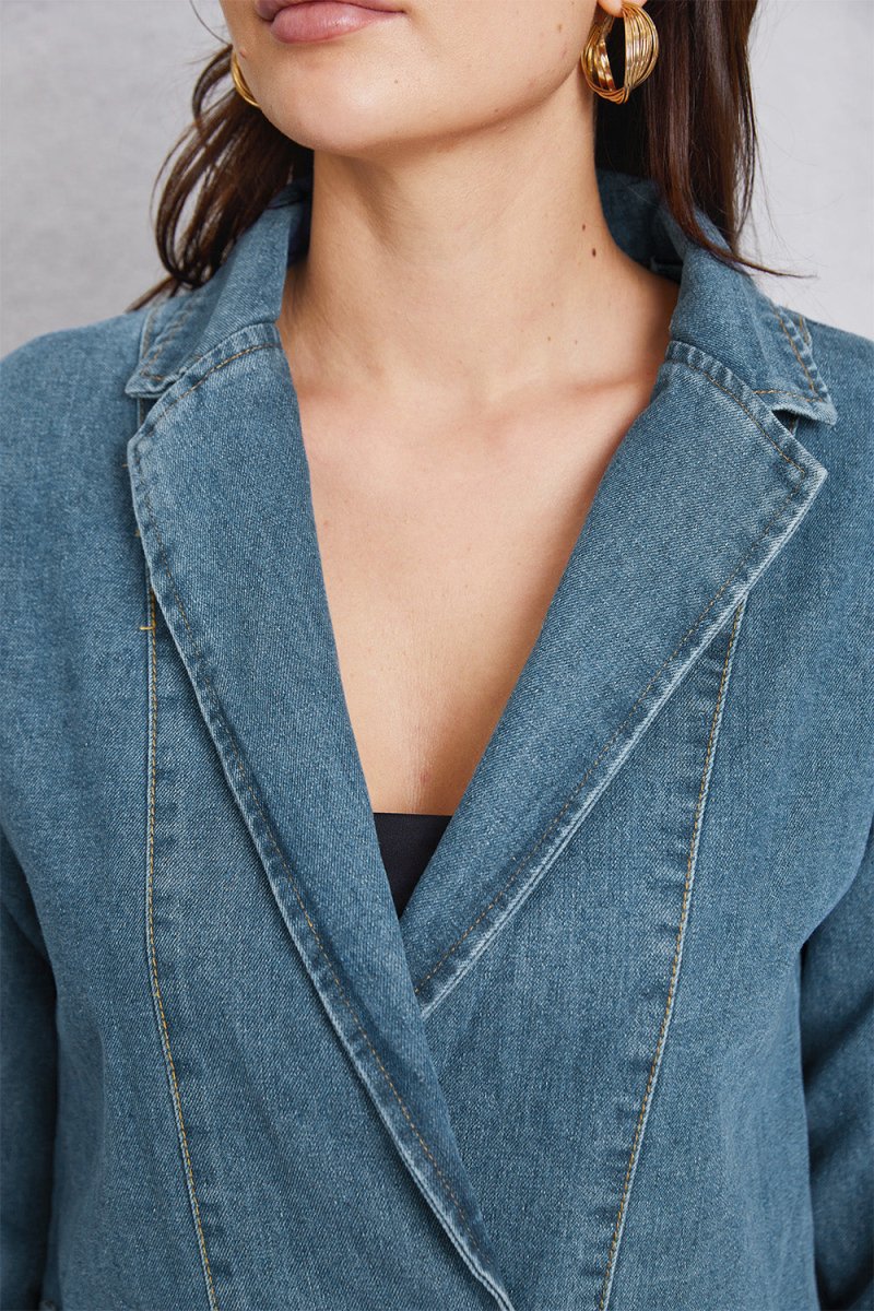 Pocketed Button Up Denim Jacket - Outerwear