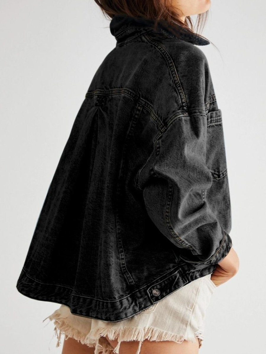 Pocketed Button Up Denim Jacket - Outerwear