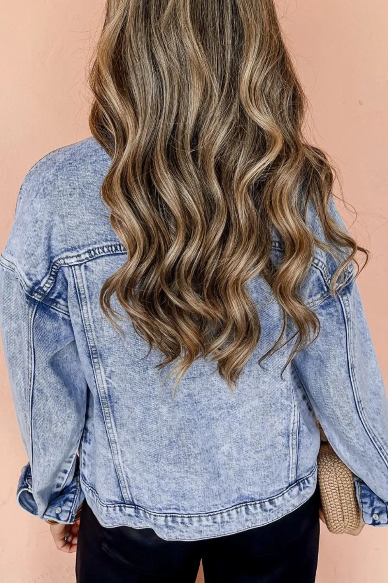 Pocketed Button Up Dropped Shoulder Denim Jacket - Outerwear