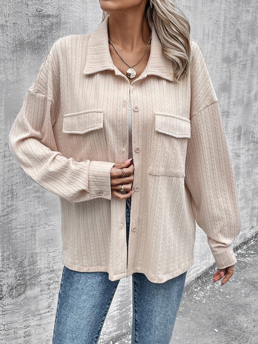 Pocketed Button Up Dropped Shoulder Jacket - Outerwear