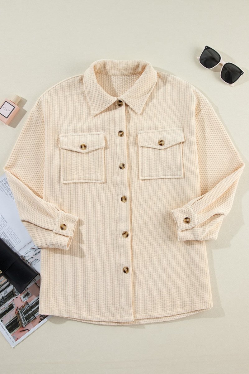 Pocketed Button Up Dropped Shoulder Shacket - Outerwear