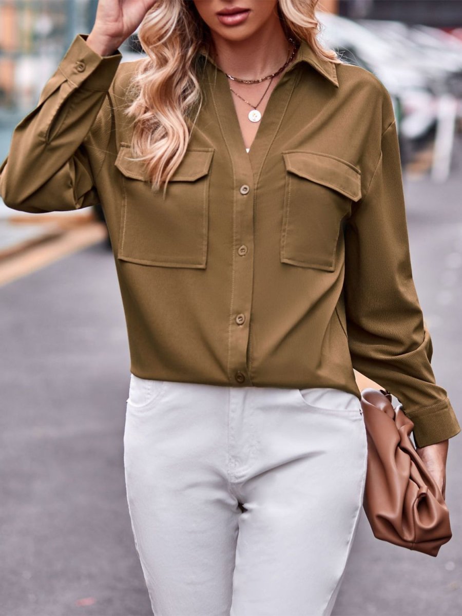 Pocketed Button Up Dropped Shoulder Shacket - Outerwear