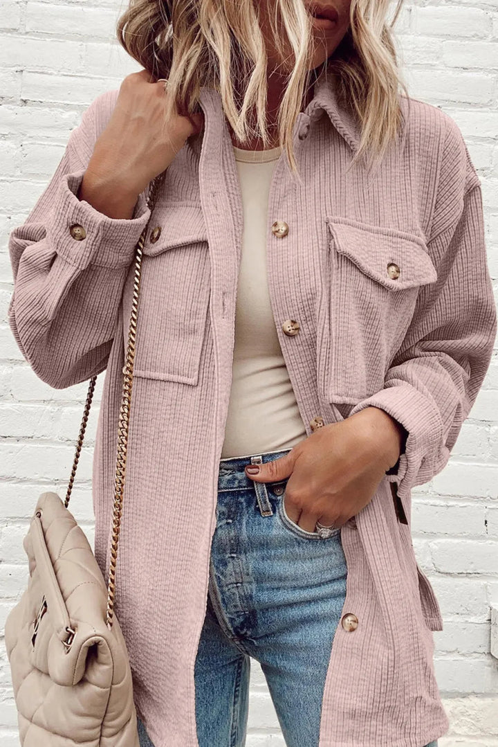 Pocketed Button Up Dropped Shoulder Shacket - Outerwear