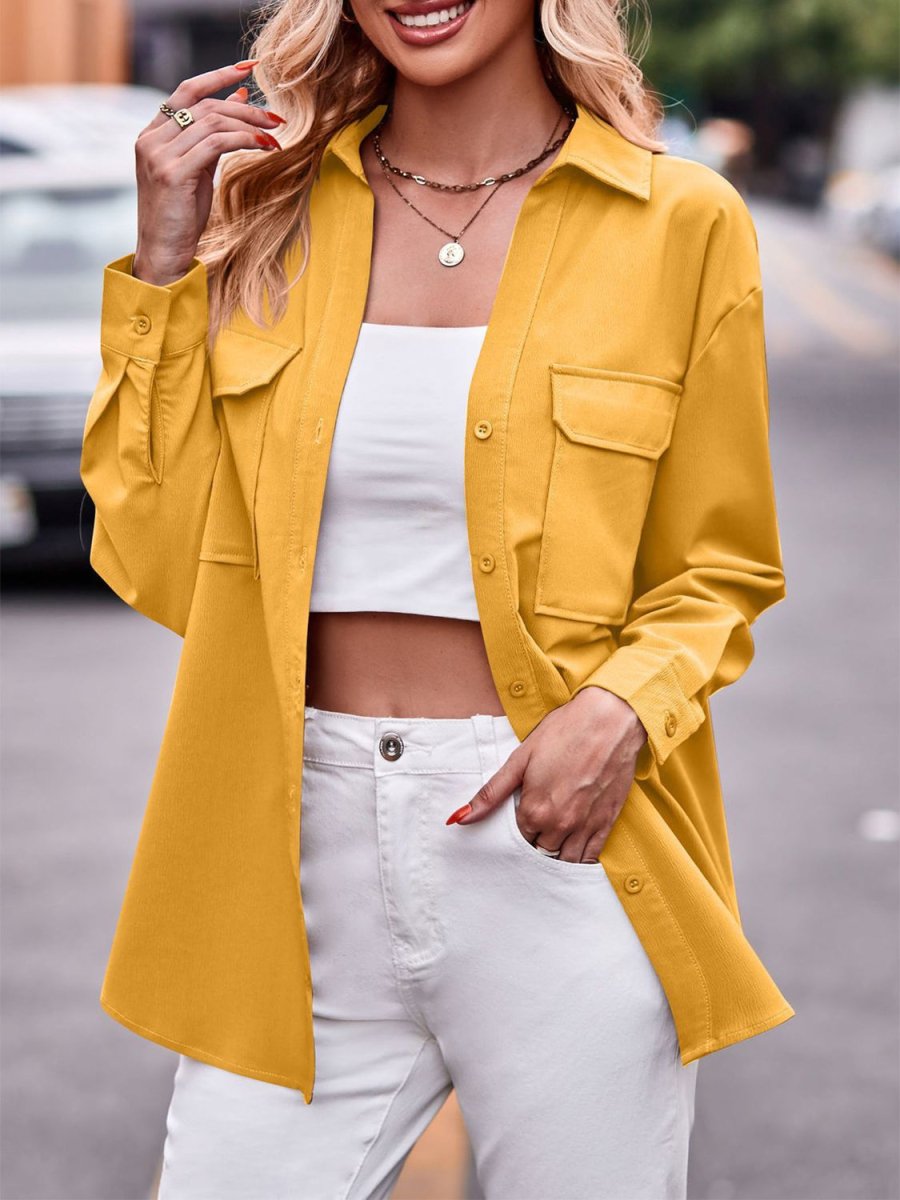 Pocketed Button Up Dropped Shoulder Shacket - Outerwear