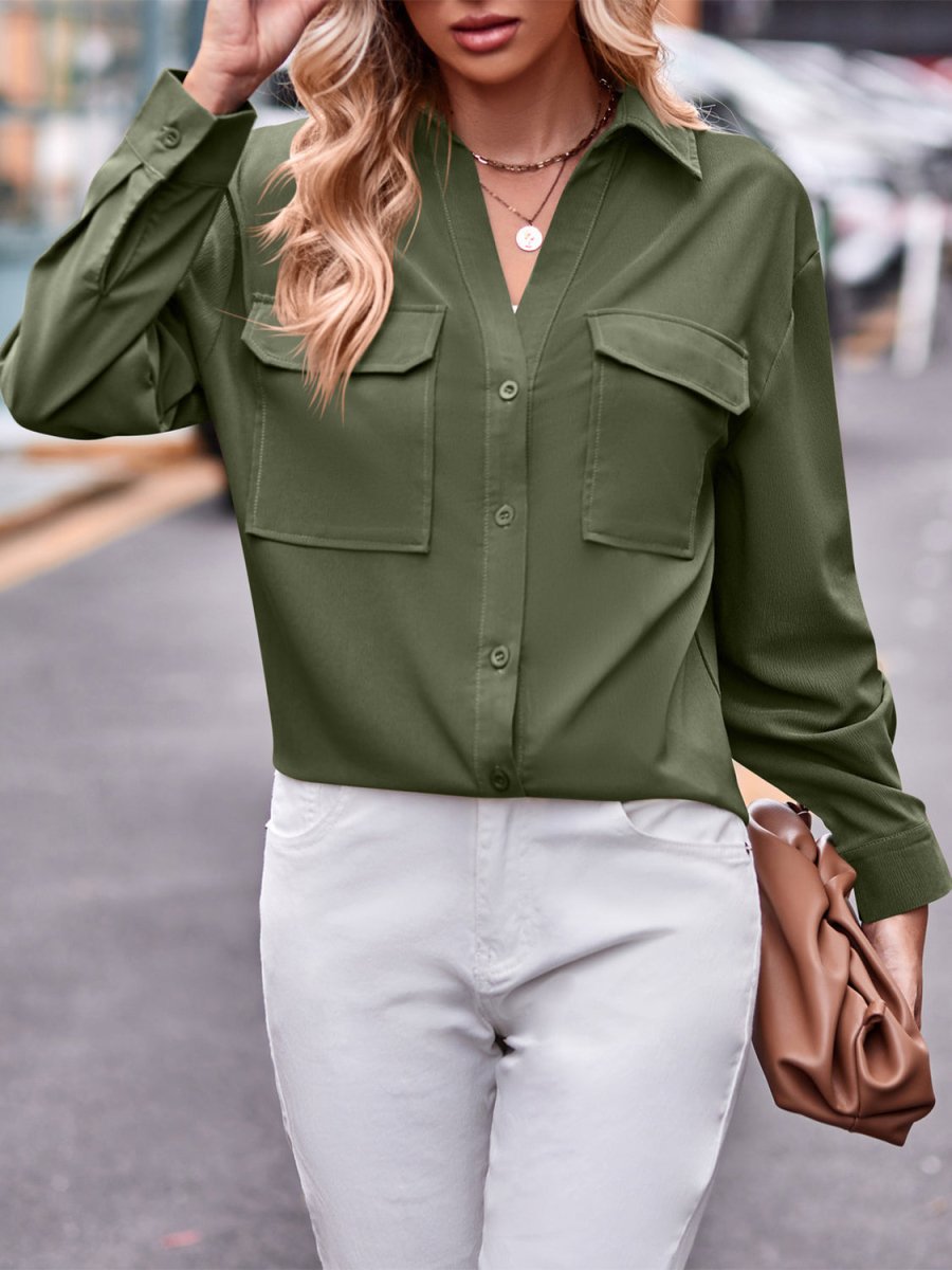 Pocketed Button Up Dropped Shoulder Shacket - Outerwear