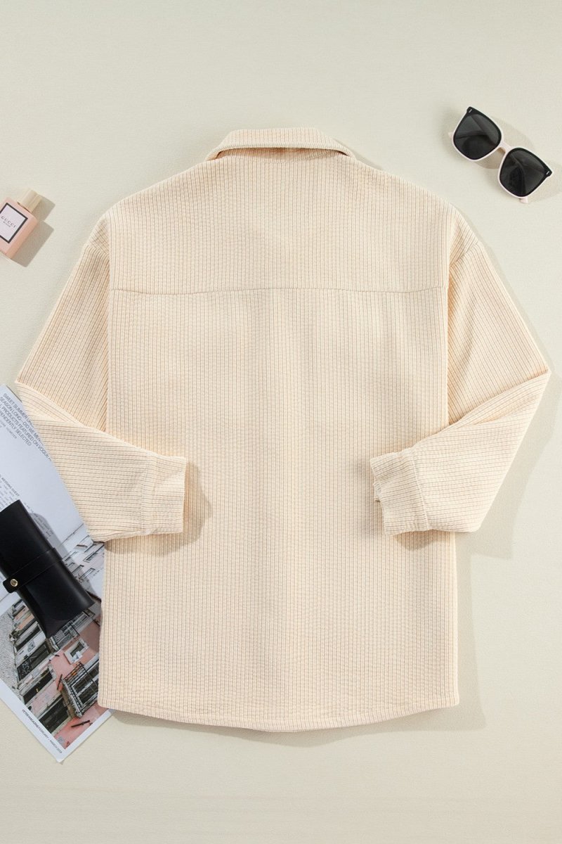 Pocketed Button Up Dropped Shoulder Shacket - Outerwear