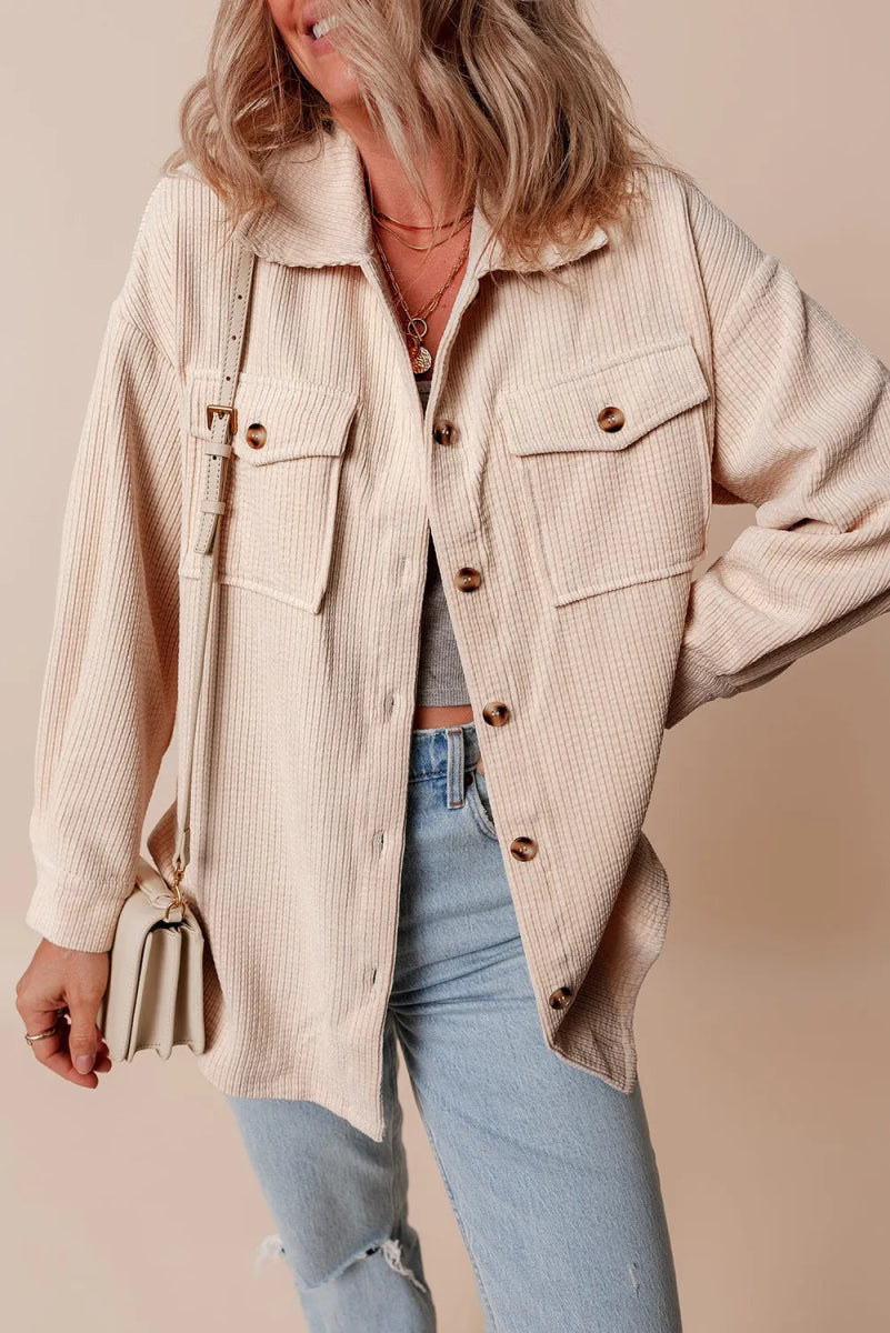 Pocketed Button Up Dropped Shoulder Shacket - Outerwear