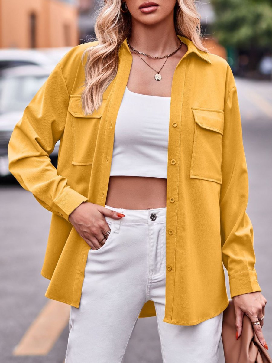 Pocketed Button Up Dropped Shoulder Shacket - Outerwear