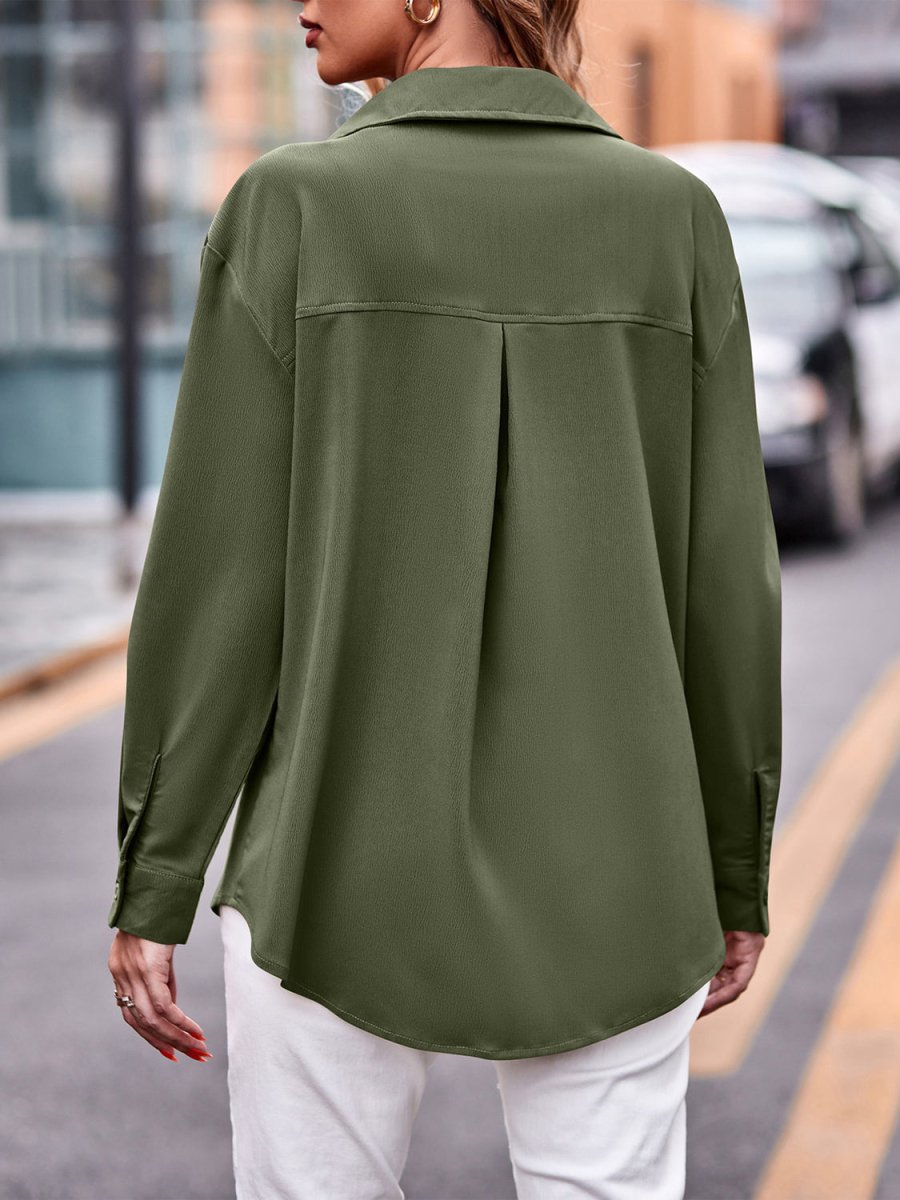 Pocketed Button Up Dropped Shoulder Shacket - Outerwear