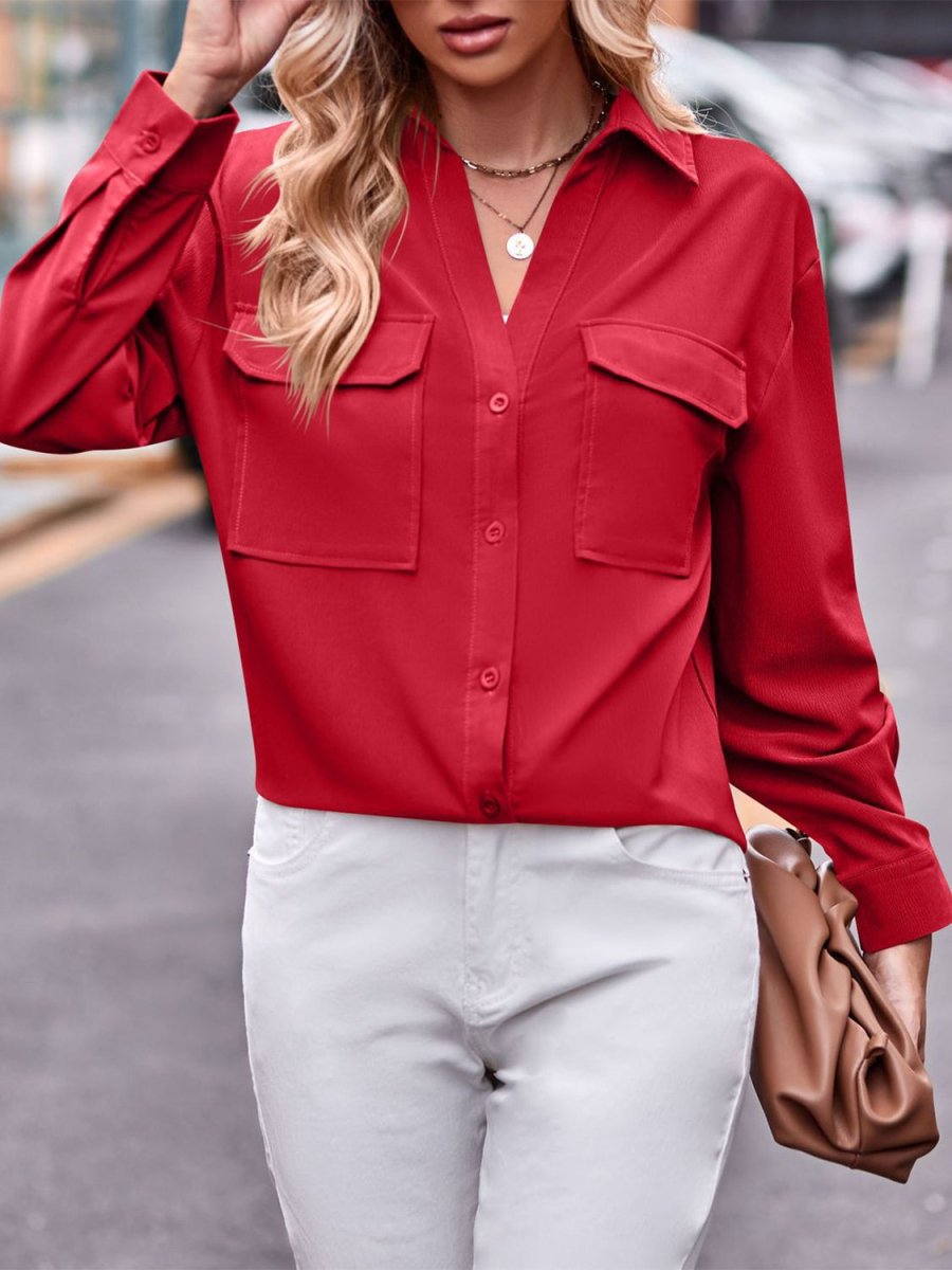 Pocketed Button Up Dropped Shoulder Shacket - Outerwear