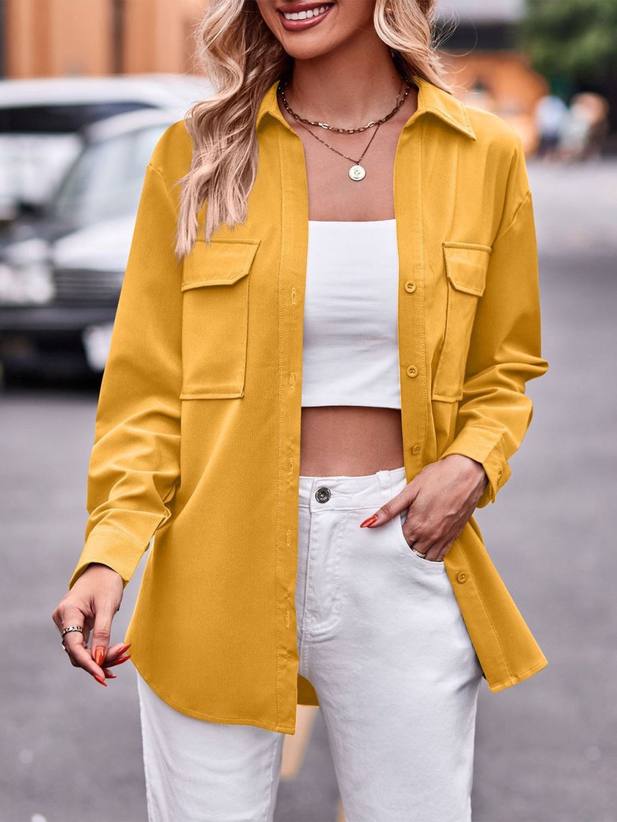 Pocketed Button Up Dropped Shoulder Shacket - Outerwear