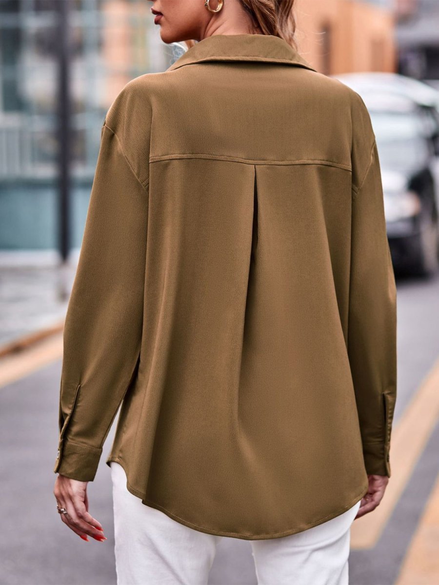 Pocketed Button Up Dropped Shoulder Shacket - Outerwear