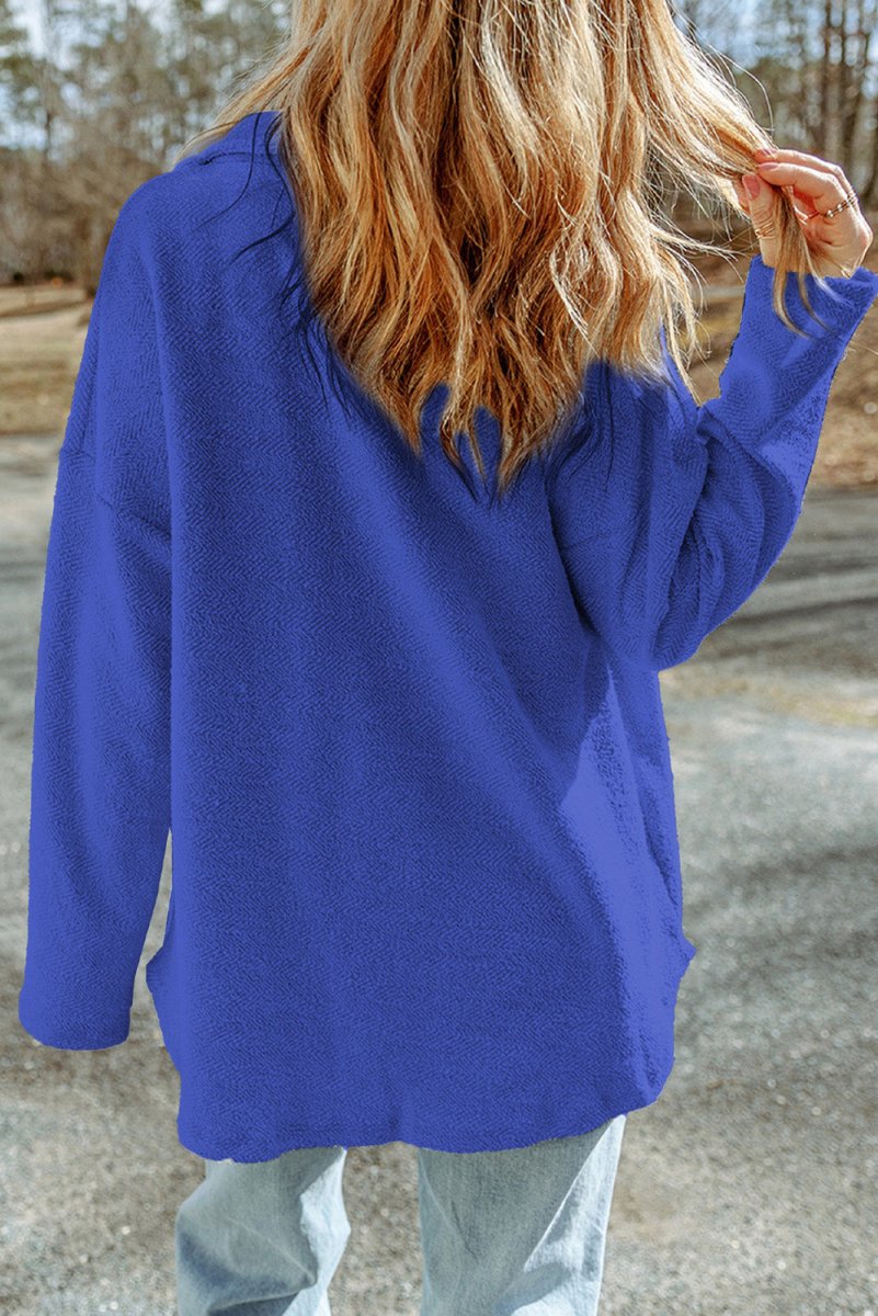 Pocketed Button Up Droppped Shoulder Jacket - Outerwear