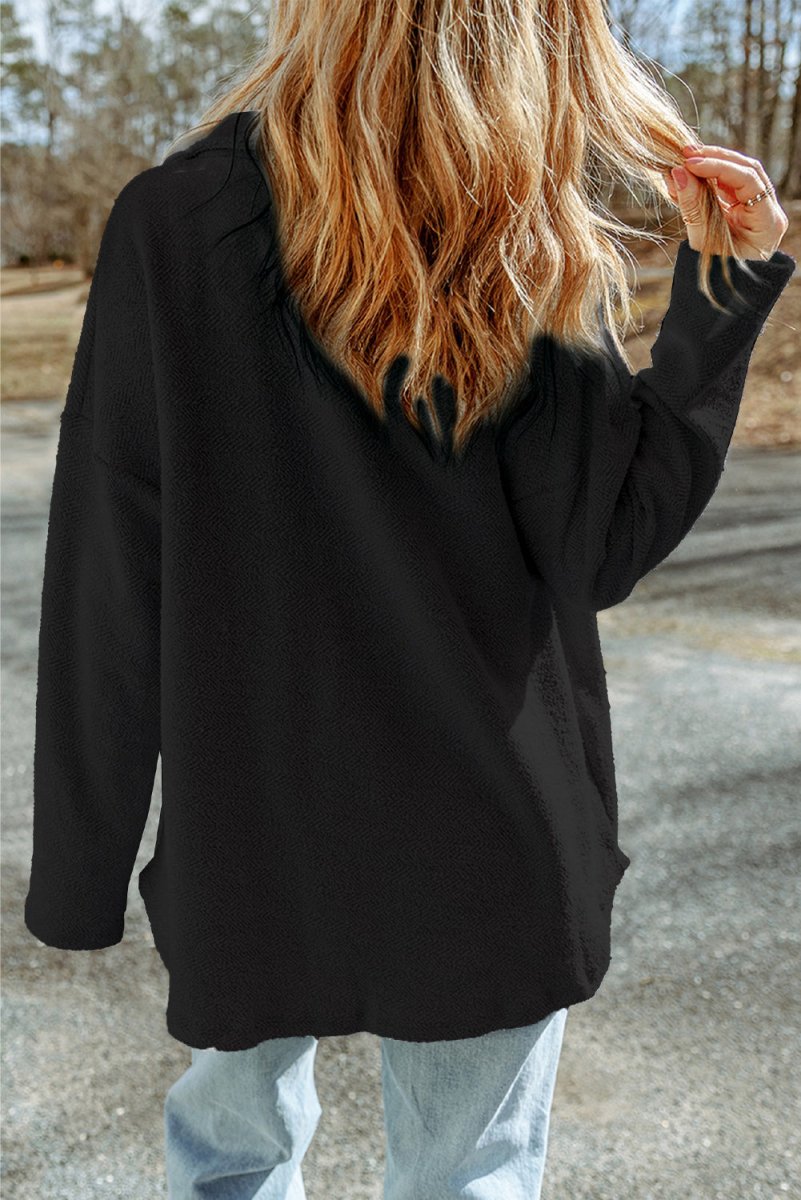 Pocketed Button Up Droppped Shoulder Jacket - Outerwear
