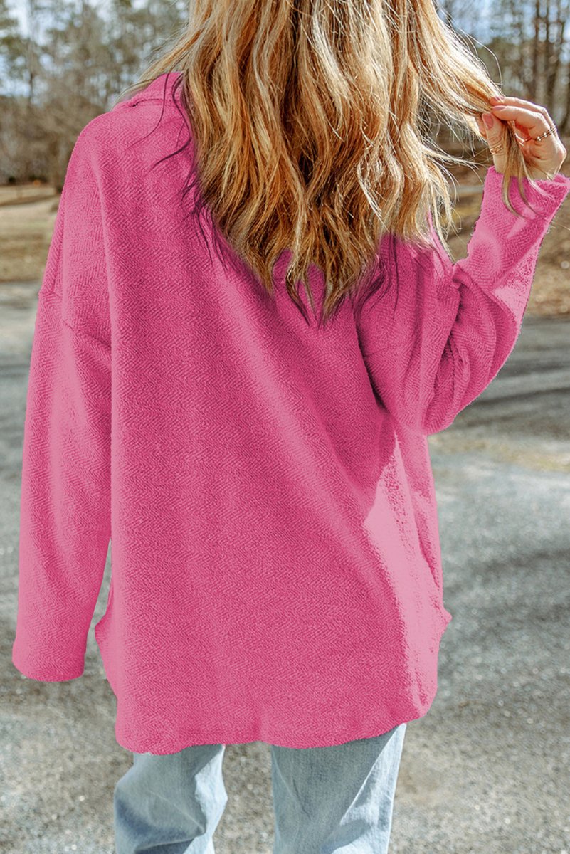 Pocketed Button Up Droppped Shoulder Jacket - Outerwear