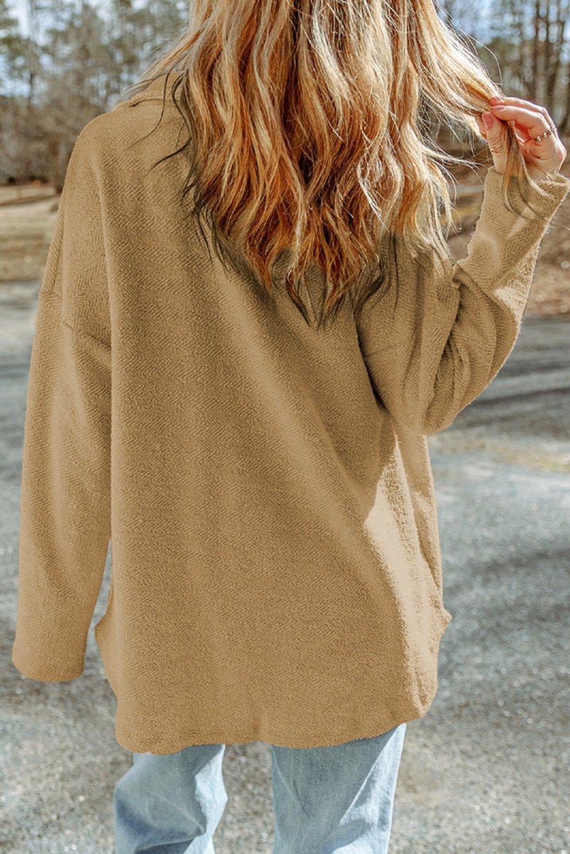 Pocketed Button Up Droppped Shoulder Jacket - Outerwear