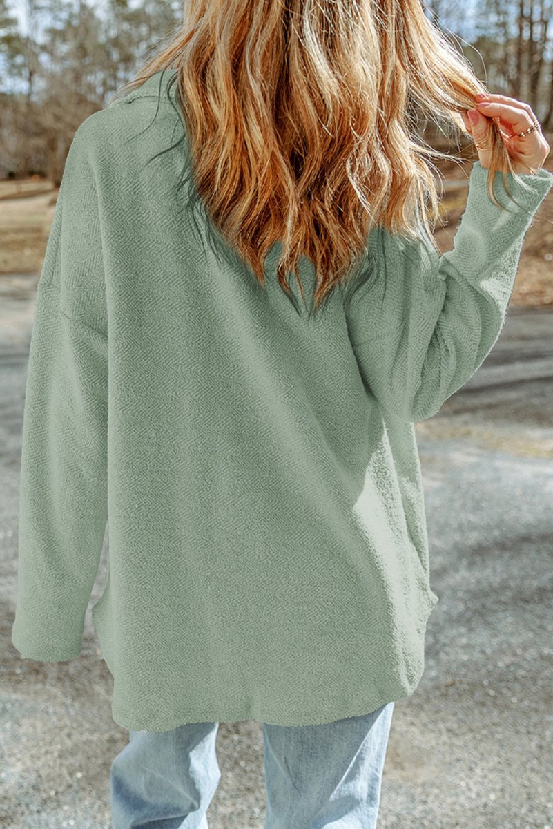 Pocketed Button Up Droppped Shoulder Jacket - Outerwear