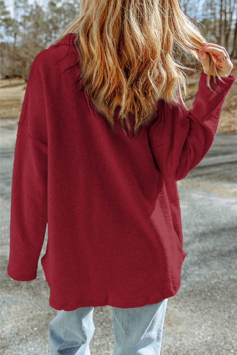 Pocketed Button Up Droppped Shoulder Jacket - Outerwear