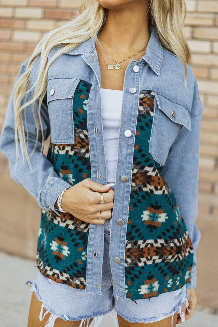 Pocketed Button Up Long Sleeve Denim Jacket - Outerwear