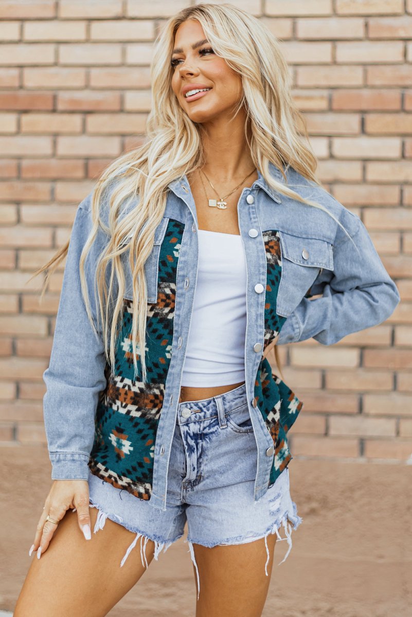 Pocketed Button Up Long Sleeve Denim Jacket - Outerwear