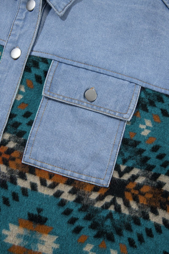 Pocketed Button Up Long Sleeve Denim Jacket - Outerwear
