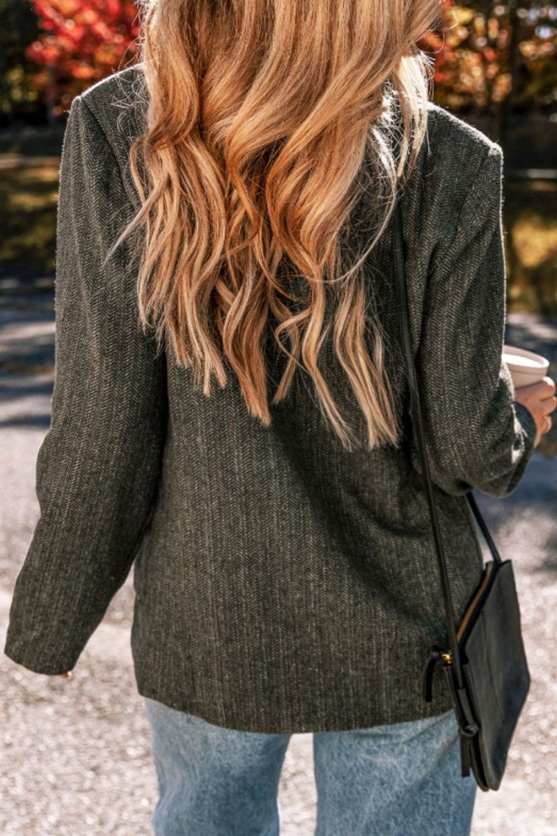 Pocketed Buttoned Long Sleeve Blazer - Blazer Suit