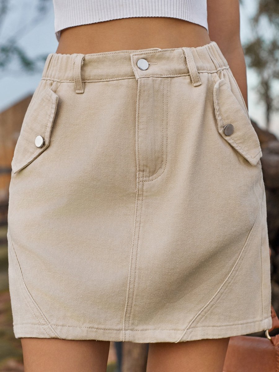 Pocketed Buttoned Mini Denim Skirt - Bottoms