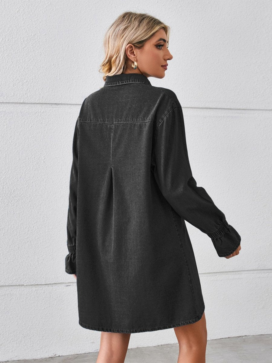 Pocketed Dropped Shoulder Mini Denim Dress - Denim Dress