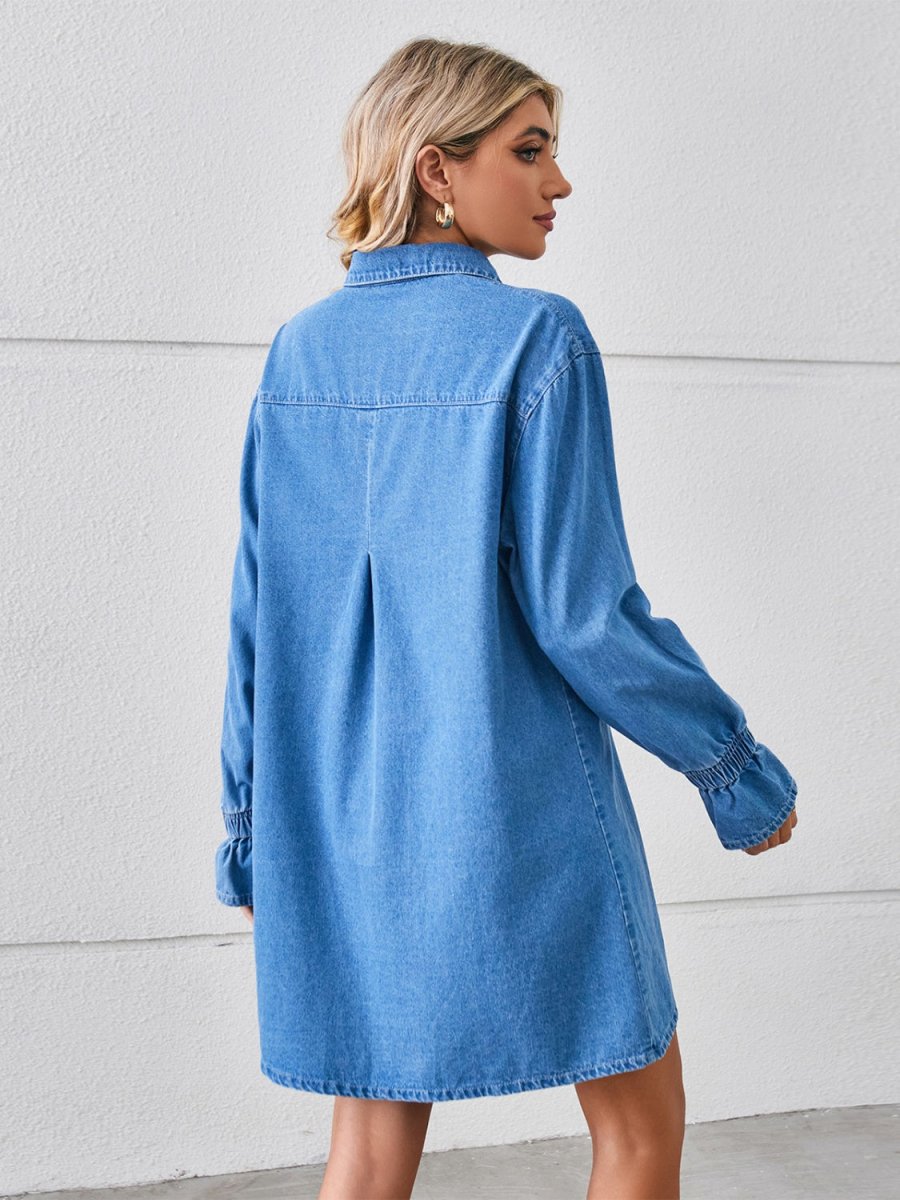 Pocketed Dropped Shoulder Mini Denim Dress - Denim Dress