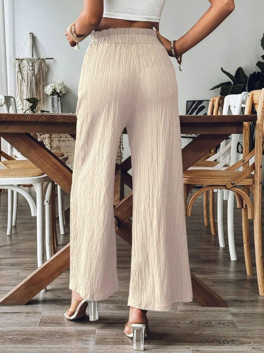 Pocketed Elastic Waist Wide Leg Pants - Bottoms