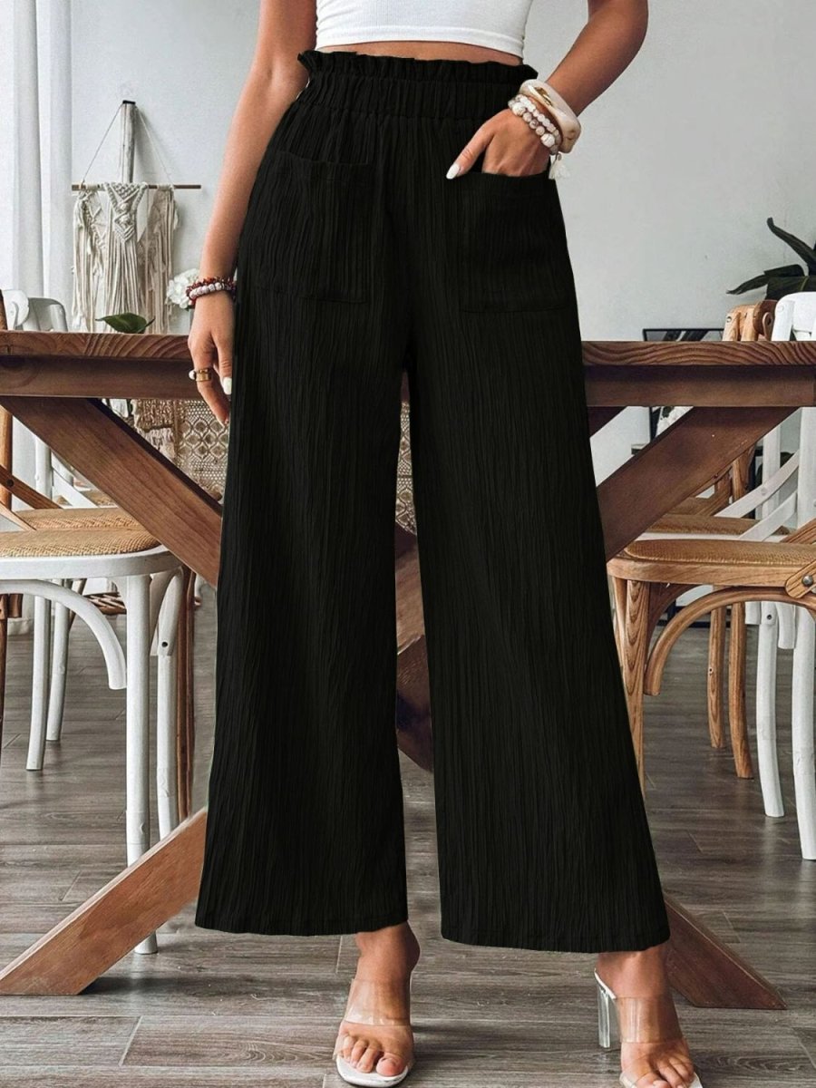Pocketed Elastic Waist Wide Leg Pants - Bottoms
