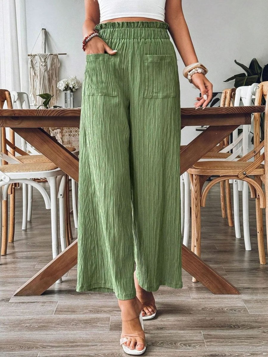 Pocketed Elastic Waist Wide Leg Pants - Bottoms
