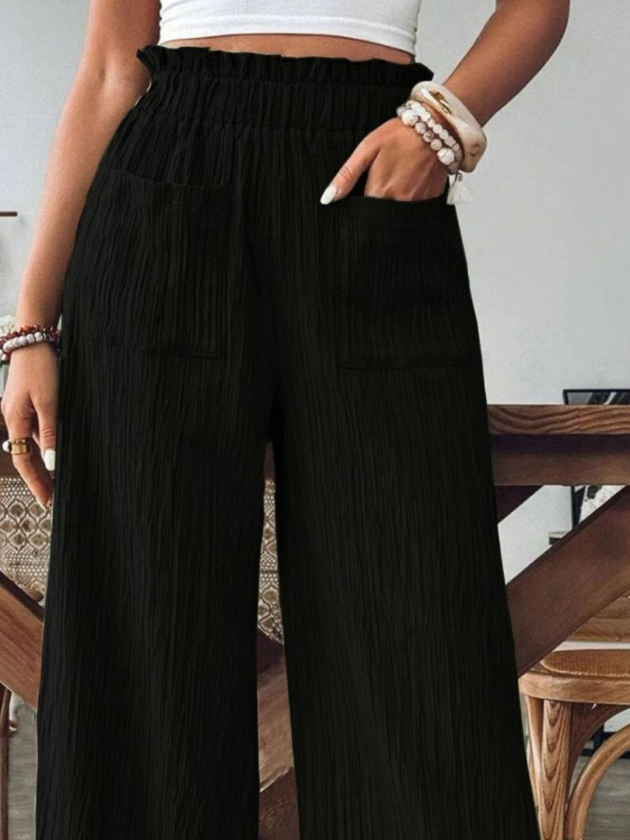 Pocketed Elastic Waist Wide Leg Pants - Bottoms