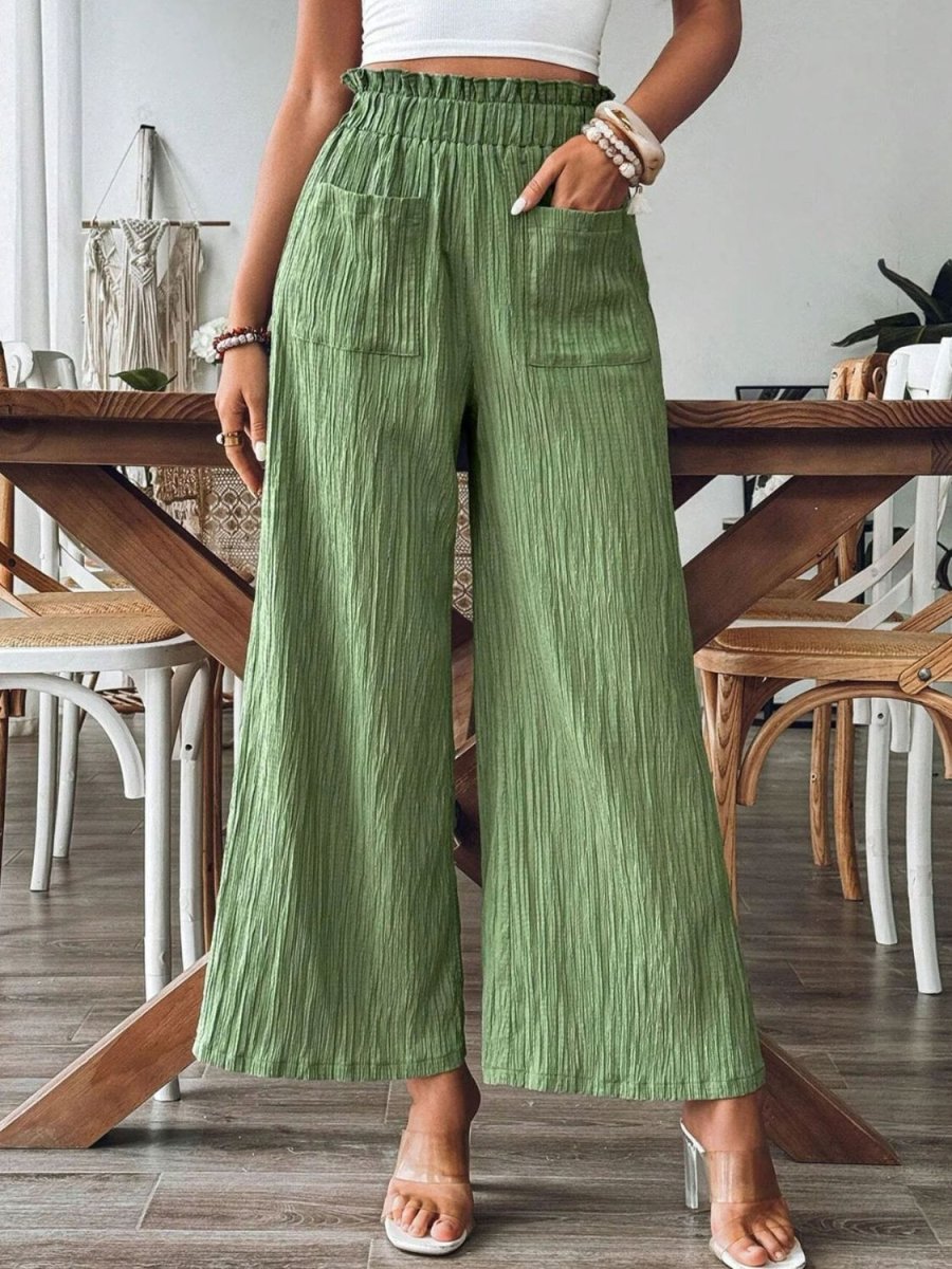 Pocketed Elastic Waist Wide Leg Pants - Bottoms