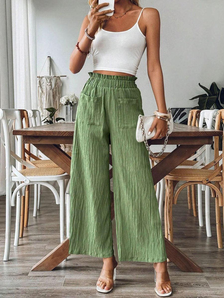 Pocketed Elastic Waist Wide Leg Pants - Bottoms