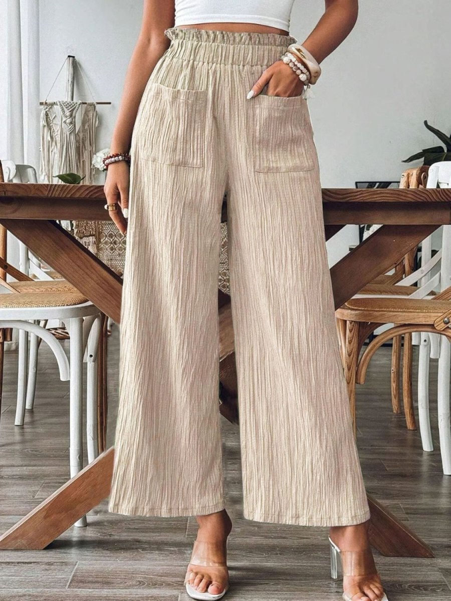 Pocketed Elastic Waist Wide Leg Pants - Bottoms