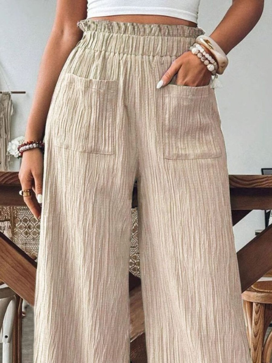 Pocketed Elastic Waist Wide Leg Pants - Bottoms