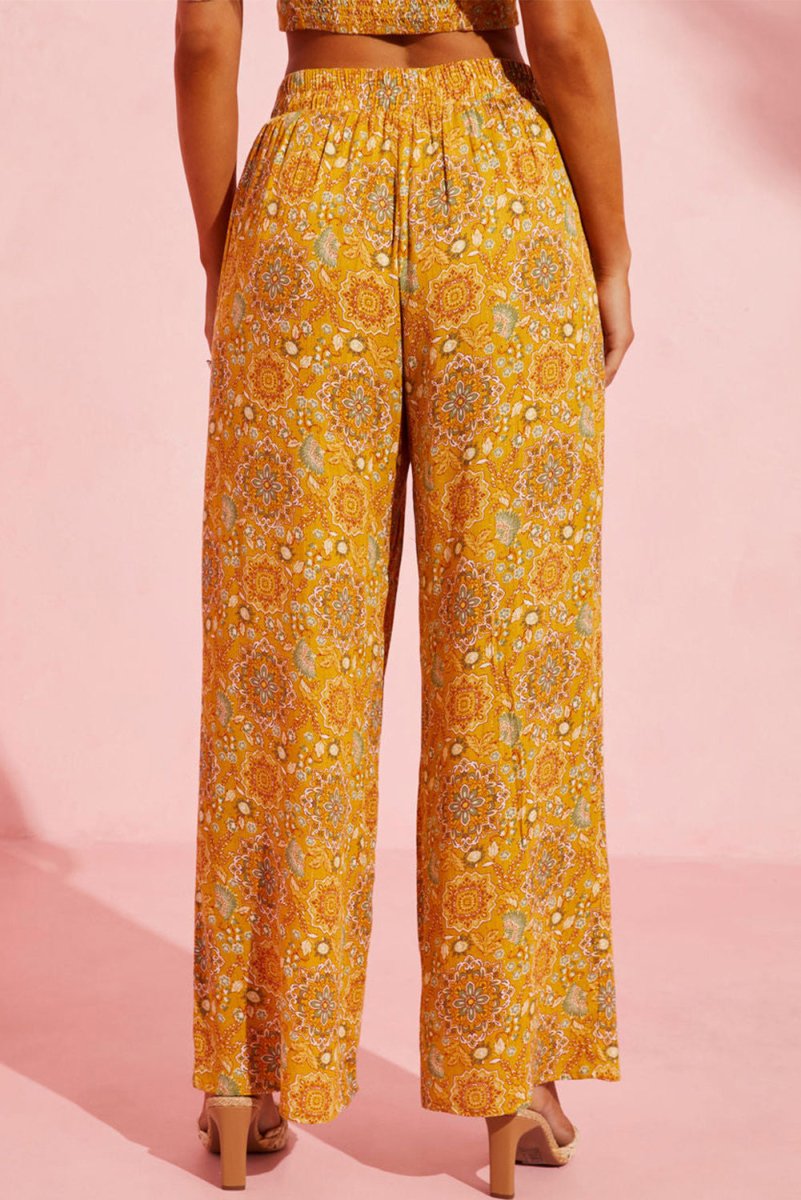 Pocketed Floral Wide Leg Pants - Bottoms