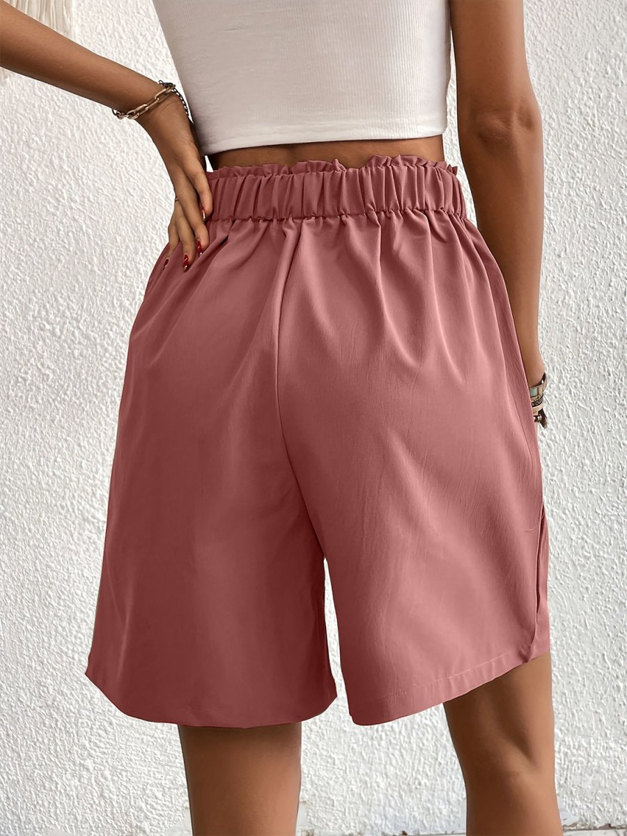 Pocketed Half Elastic Waist Shorts - Bottoms