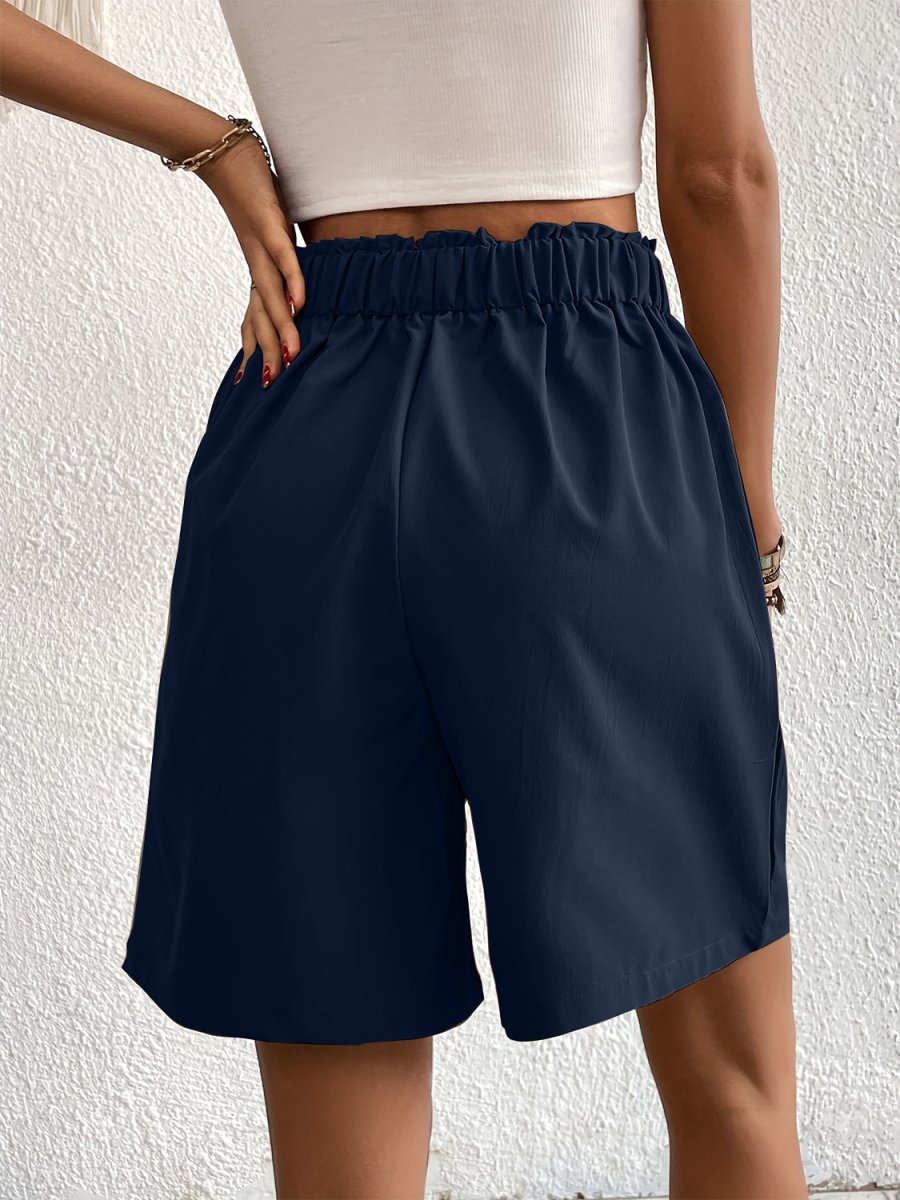 Pocketed Half Elastic Waist Shorts - Bottoms