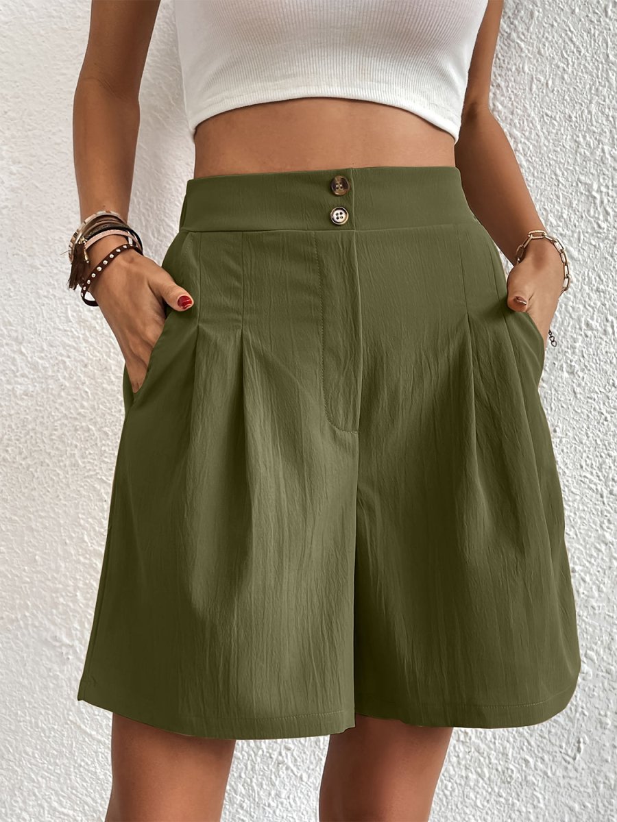 Pocketed Half Elastic Waist Shorts - Bottoms