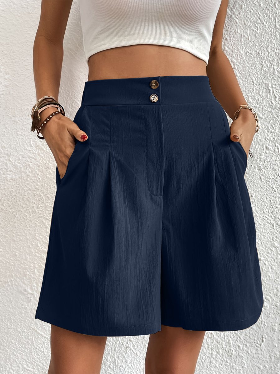 Pocketed Half Elastic Waist Shorts - Bottoms
