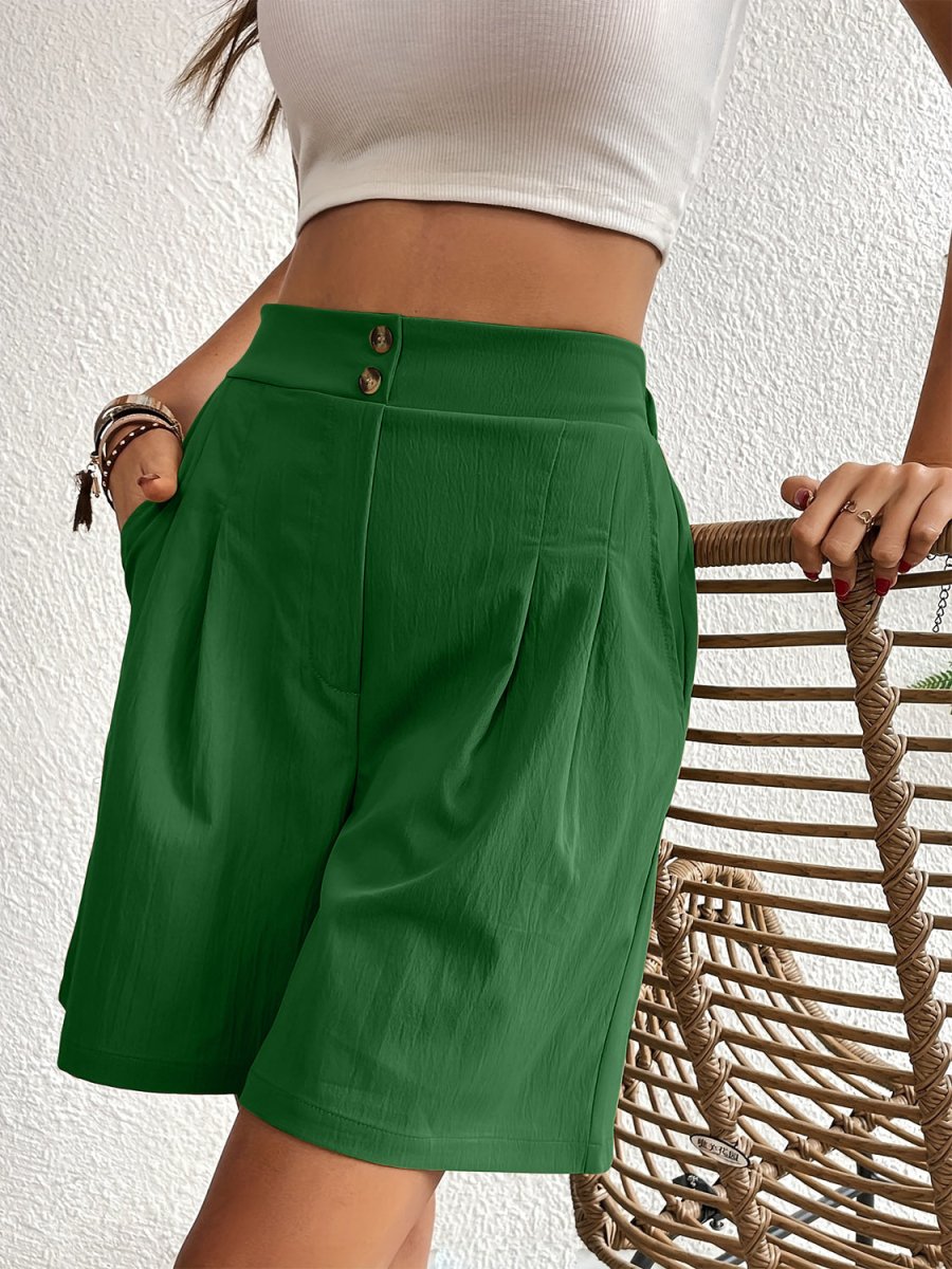 Pocketed Half Elastic Waist Shorts - Bottoms