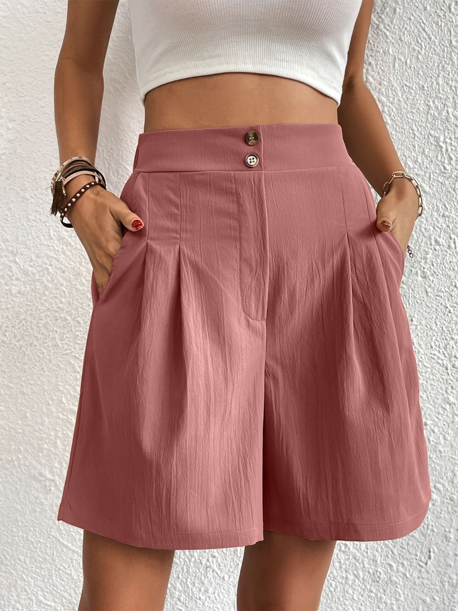 Pocketed Half Elastic Waist Shorts - Bottoms
