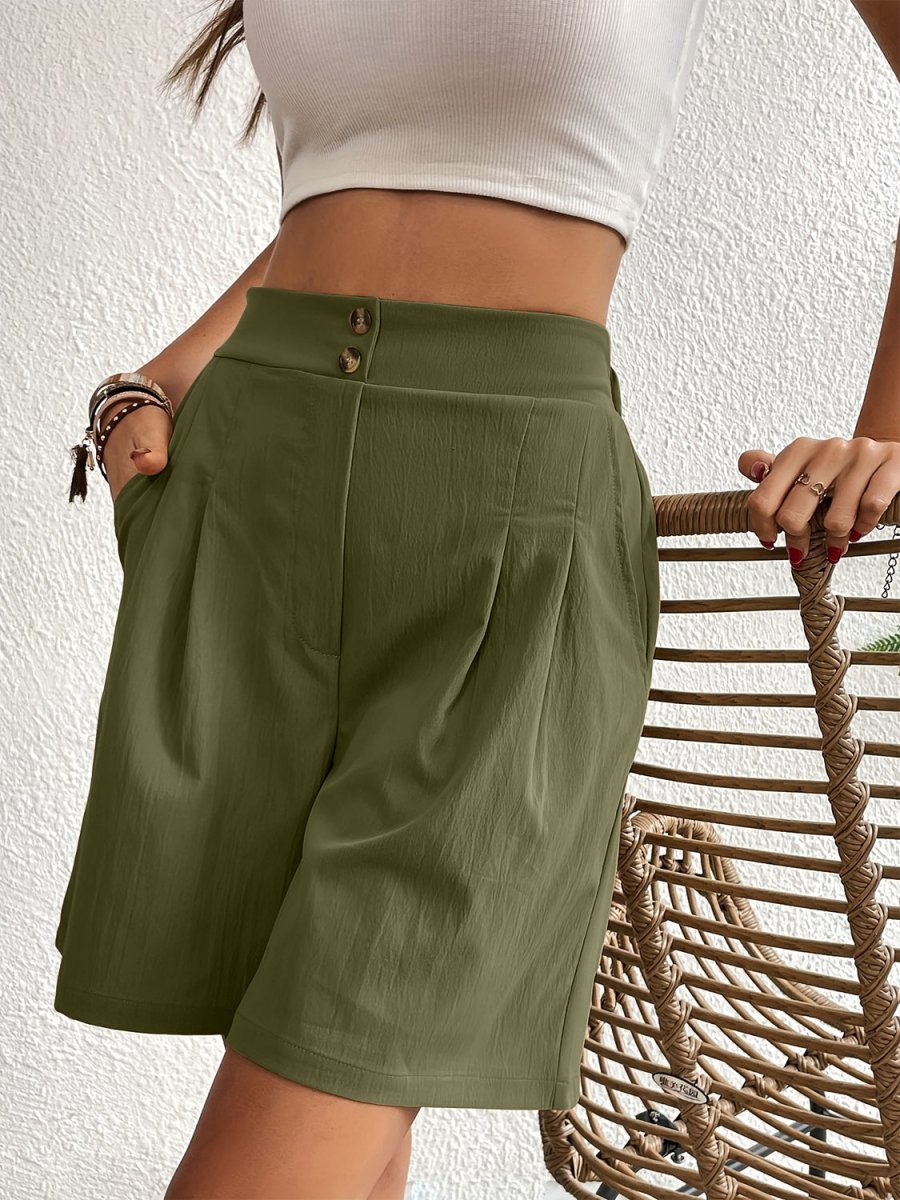 Pocketed Half Elastic Waist Shorts - Bottoms