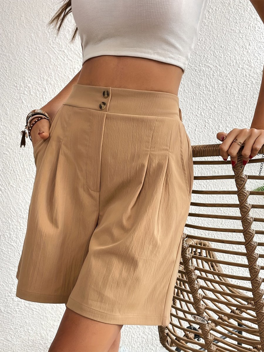 Pocketed Half Elastic Waist Shorts - Bottoms