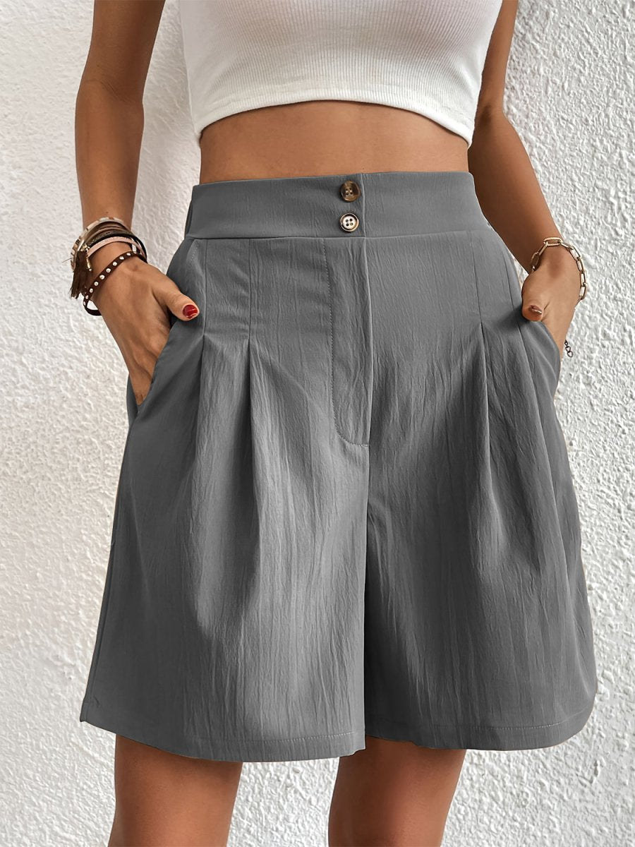Pocketed Half Elastic Waist Shorts - Bottoms
