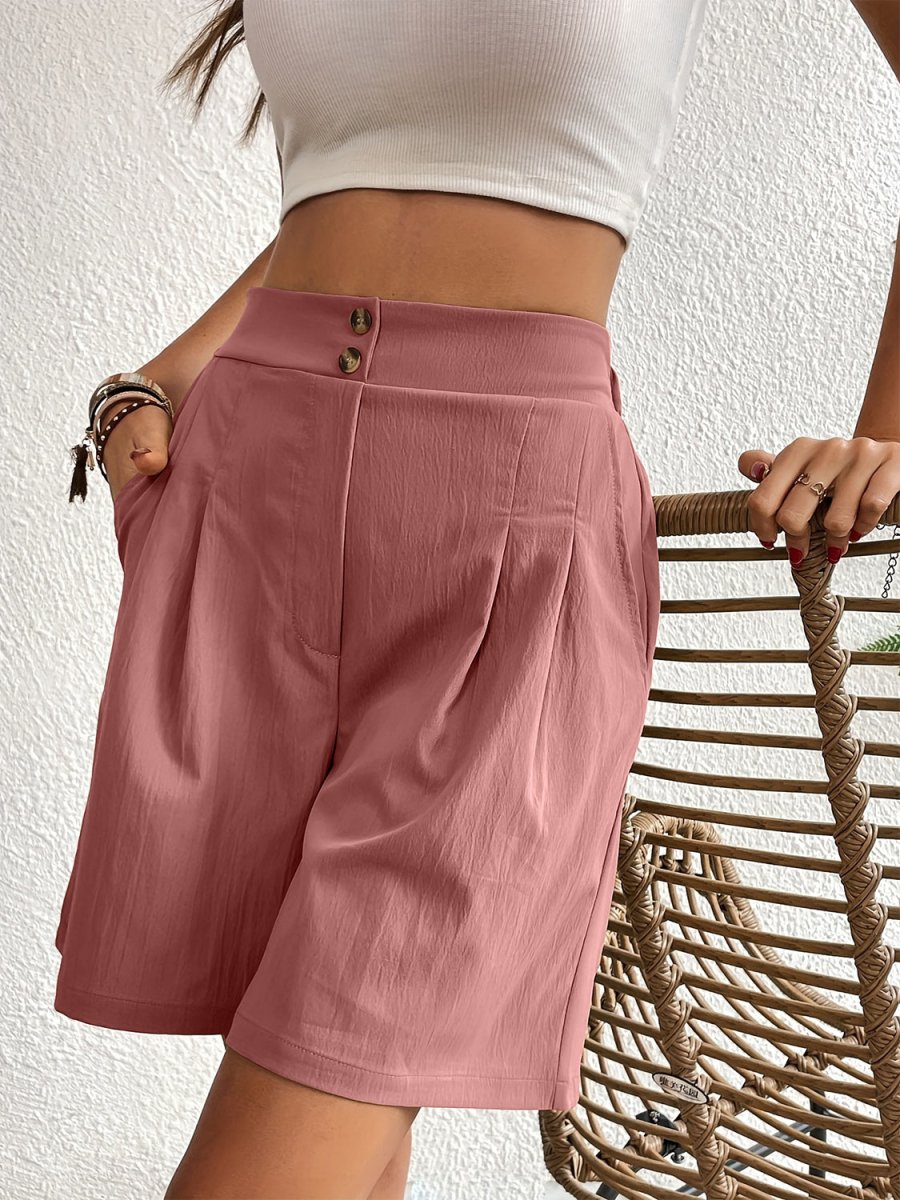 Pocketed Half Elastic Waist Shorts - Bottoms