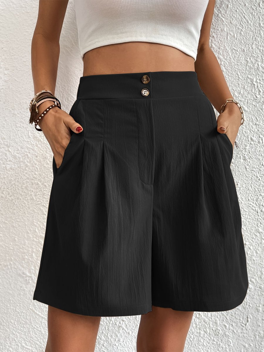 Pocketed Half Elastic Waist Shorts - Bottoms