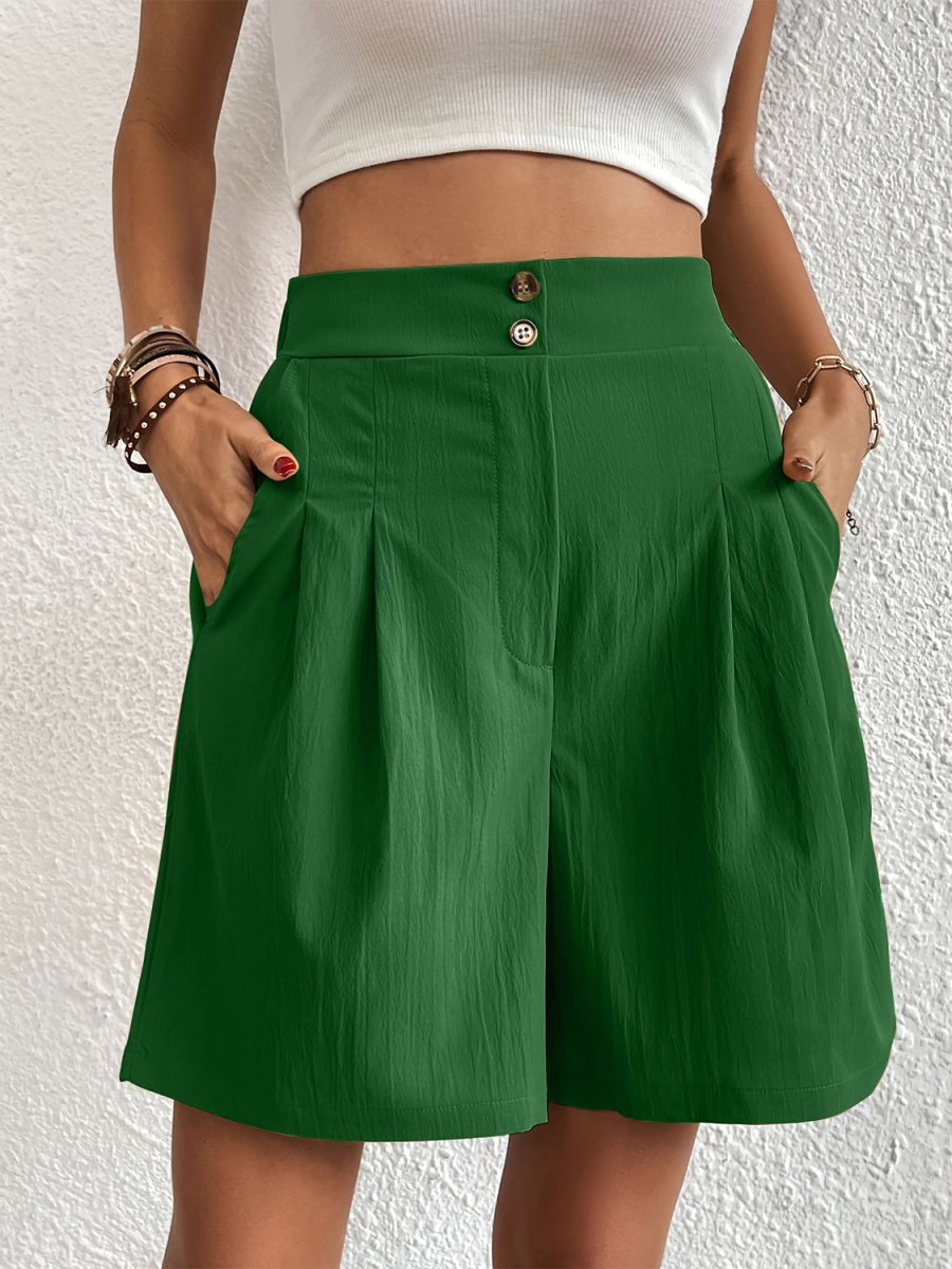 Pocketed Half Elastic Waist Shorts - Bottoms